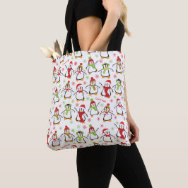 Bolso De Tela Pingüinos bailarines Navidades del patrón rojo y v