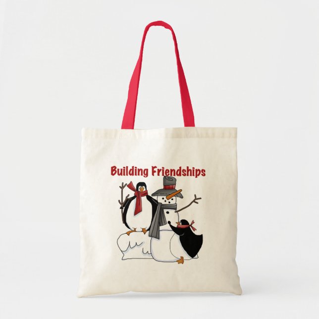 Bolso De Tela Pingüinos construyendo camisetas y regalos de amis (Frente)