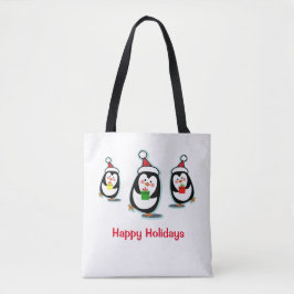 Bolso De Tela Pingüinos Felices Fiestas Navidades Tote Bag