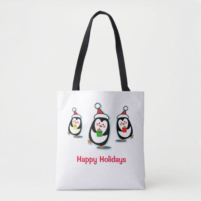 Bolso De Tela Pingüinos Felices Fiestas Navidades Tote Bag (Anverso)
