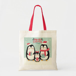 Bolso De Tela Pingüinos nevados de Feliz Navidad