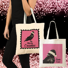 Bolso De Tela Pink and Black Gothic Crow Merry Crowmas Holiday