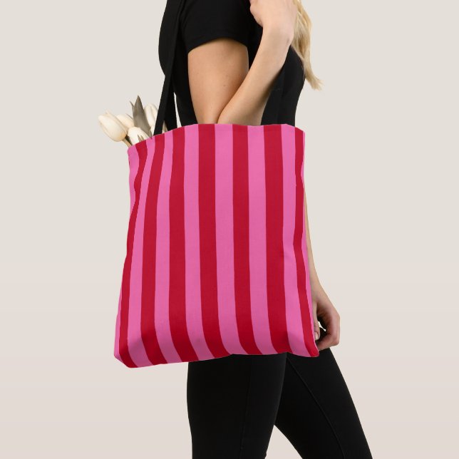 Bolso De Tela Pink and Red Peppermint Stripes (Detalle)