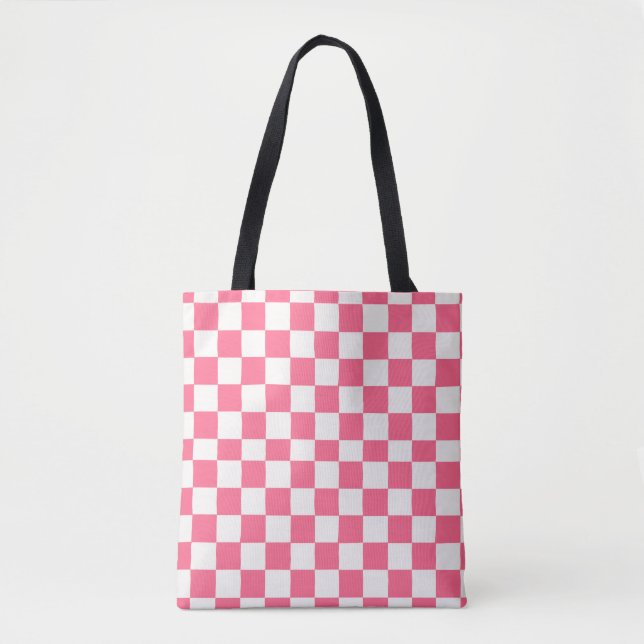 Bolso De Tela Pink and White Checkered Pattern  (Anverso)