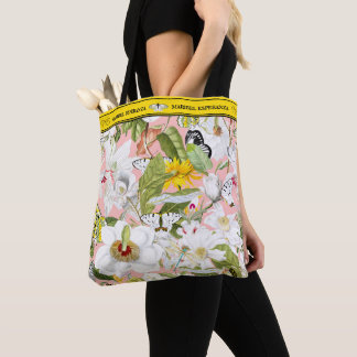 Bolso De Tela Pink and Yellow Mariposa Personalized Tote Bag