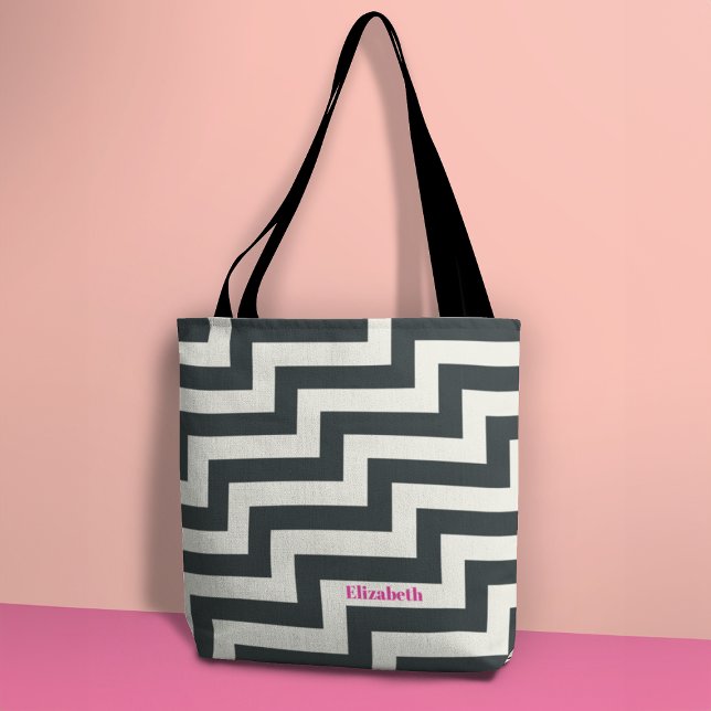 Bolso De Tela Pink Black Bold Zig Zag (Subido por el creador)