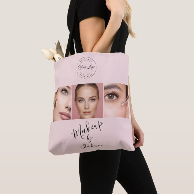 Bolso De Tela  Pink Black Script Your Logo 3 Photo Makeup (Detalle)