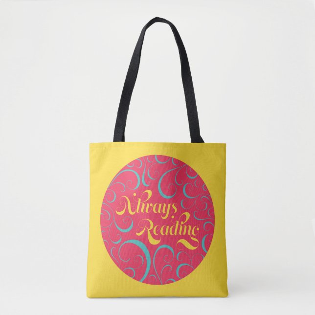 Bolso De Tela Pink Blue Yellow Swirys Leyendo Siempre Bookish (Anverso)