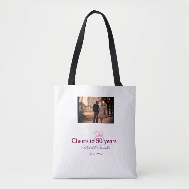 Bolso De Tela Pink bow cheers to 50 years anniversary wedding  (Anverso)