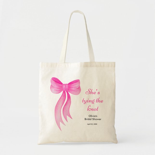 Bolso De Tela Pink Bow She's Tying the Knot Bridal Shower  (Frente)
