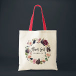 Bolso De Tela Pink, burgundy and fig floral flower girl<br><div class="desc">Pink,  burgundy and fig floral flower girl design. Watercolor floral,  foliage and hand painted fruit and modern script text. Part of a wedding suite.</div>