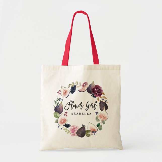 Bolso De Tela Pink, burgundy and fig floral flower girl (Frente)