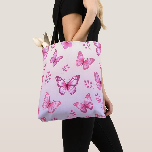 Bolso De Tela Pink butterflies and flowers pattern (Detalle)