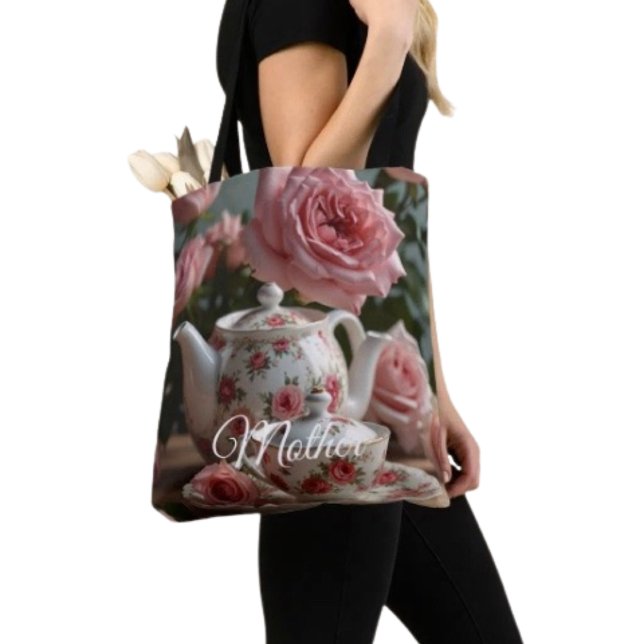 Bolso De Tela Pink Cabbage Rose Tea  (Chic tote bag for Mom—perfect for errands, shopping, and showing love this Mother’s Day.

)