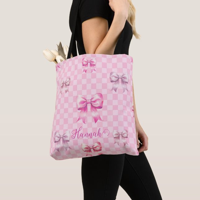 Bolso De Tela Pink Coquette Bow Checkerboard (Detalle)