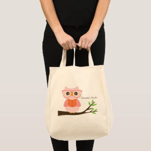Bolso De Tela Pink Cute Owl Reading
