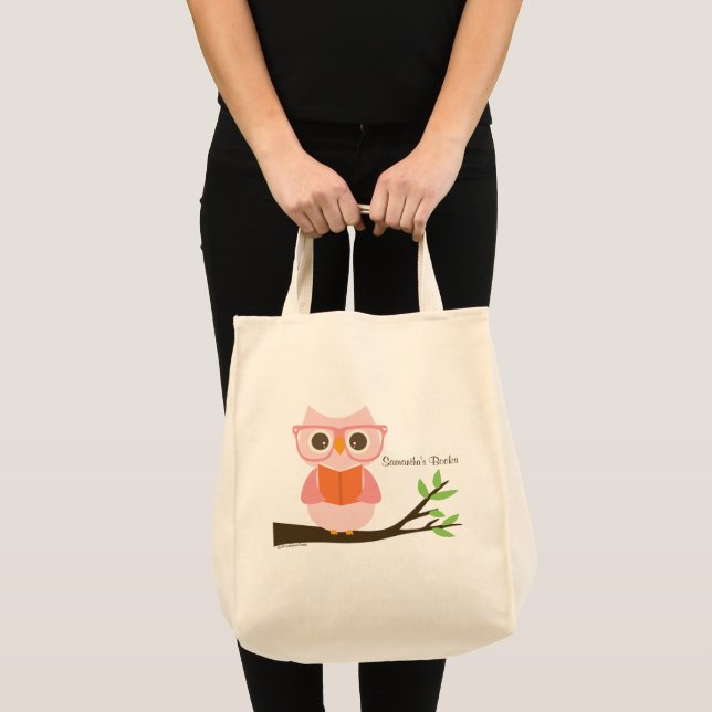 Bolso De Tela Pink Cute Owl Reading (Anverso (producto))