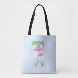 Bolso De Tela Pink Flamingo Momma & Baby with Palm Trete
