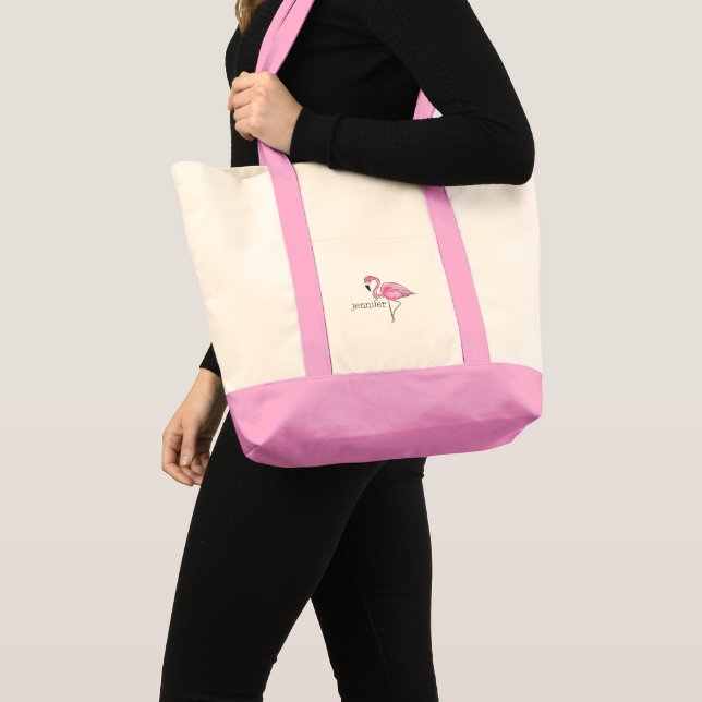 Bolso De Tela Pink Flamingo Preppy Personalized (Anverso (producto))