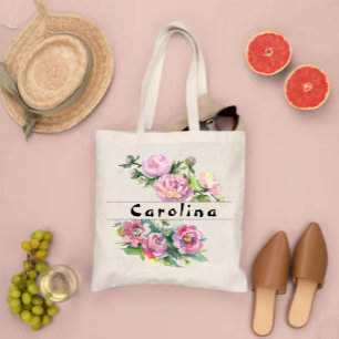 Bolso De Tela Pink Floral Bridesmaid Monogram Name botanical