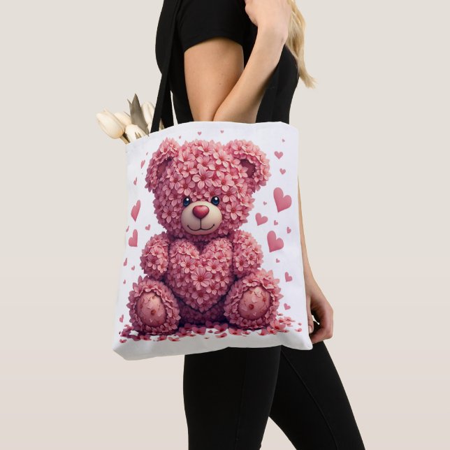 Bolso De Tela Pink Floral Valentine Teddy Bear (Detalle)