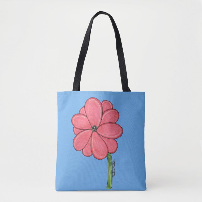 Bolso De Tela Pink Flower Full with Blue background (Anverso)