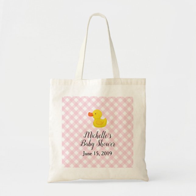 Bolso De Tela Pink Gingham Rubber Duckie Baby Shower Tote Bag (Frente)
