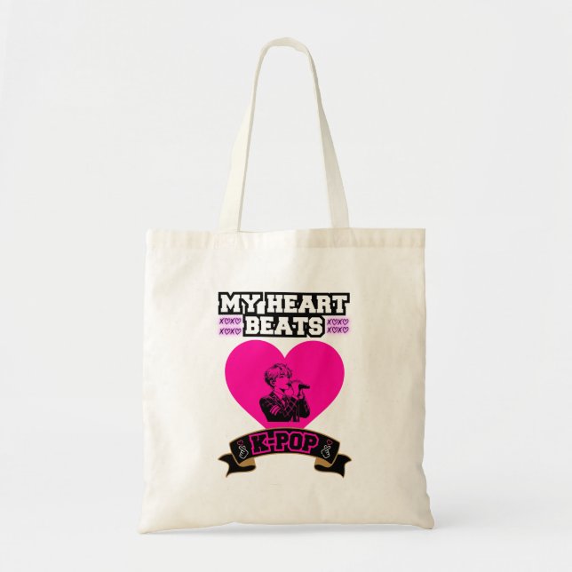 Bolso De Tela Pink Heart Idol Cantando KPop Music Love Design (Frente)