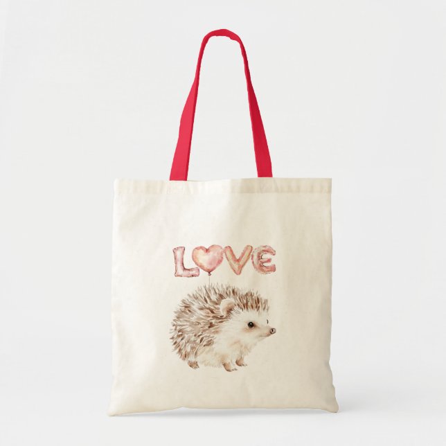 Bolso De Tela Pink Heart Love Balloons Cute Hedgehog (Frente)