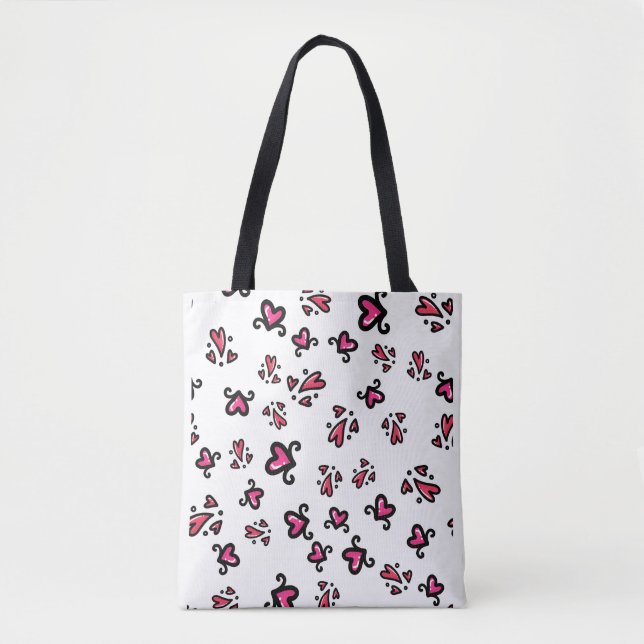 Bolso De Tela Pink Hearts Pattern – Cute Doodle Design (Anverso)