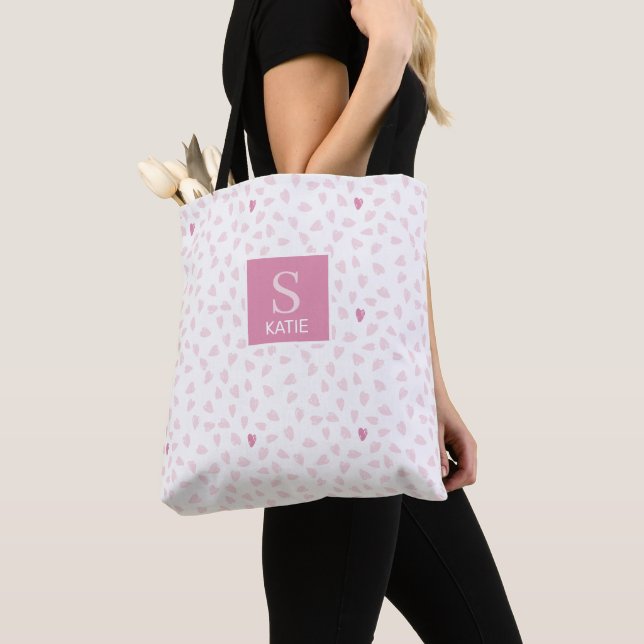 Bolso De Tela Pink Hearts Pattern Monogram (Detalle)