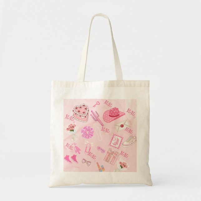 Bolso De Tela Pink Kawaii girly Tote Bag. (Frente)