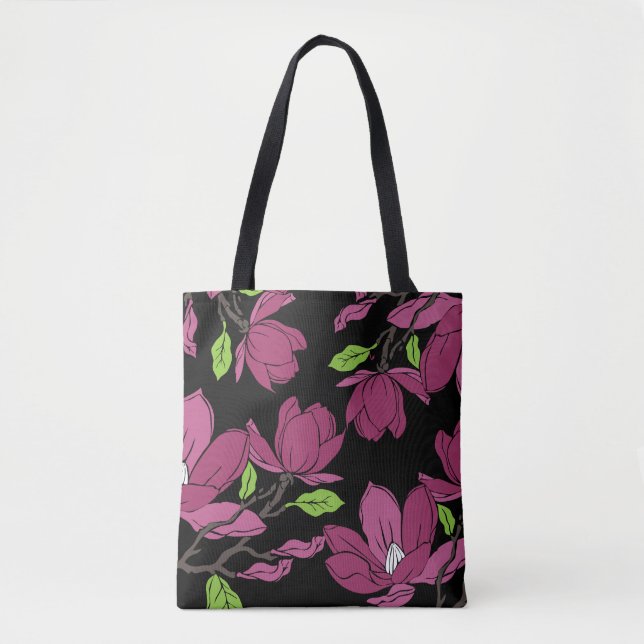 Bolso De Tela Pink magnolia botanical Print (Anverso)