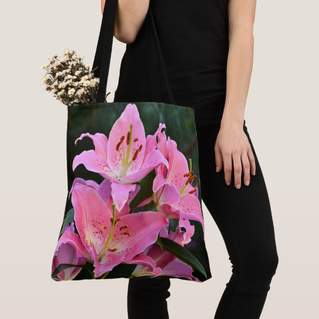 Bolso De Tela Pink Oriental Lilies Floral (Detalle)
