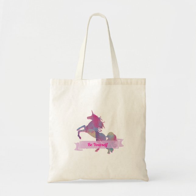 Bolso De Tela Pink Pastel Resumen Unicorn Silhouette (Frente)
