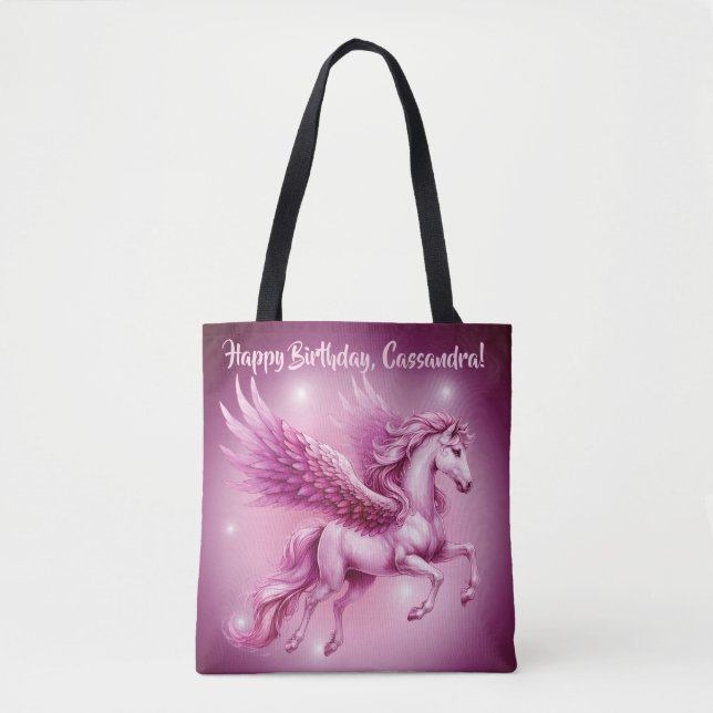 Bolso De Tela Pink Pegasus "Feliz cumpleaños" (Anverso)