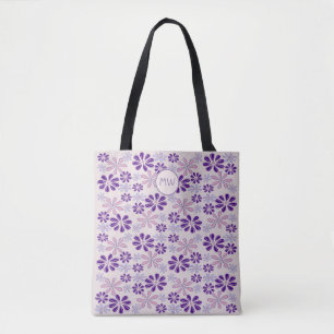 Bolso De Tela Pink Periwinkle Indigo Flor Doodle Tus Iniciales