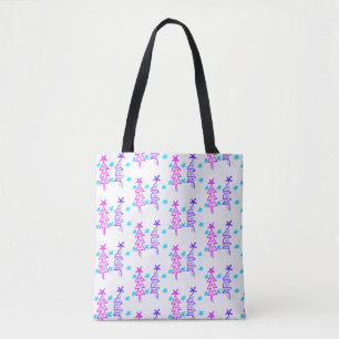 Bolso De Tela Pink Purple doodle christmas de árbol estrellas de