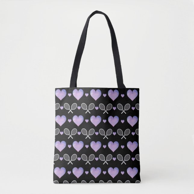 Bolso De Tela Pink Purple Hearts Pattern Tennis Racks Love (Anverso)