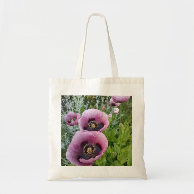 Bolso De Tela Pink Purple Poppies Mauve Purple Flowers Floral (Frente)