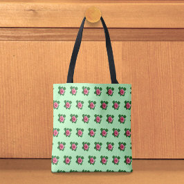 Bolso De Tela Pink Rose Seamless Pattern on Light Green Tote Bag