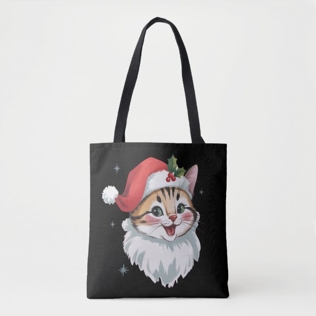 Bolso De Tela Pink Santa Hat Retro Cute Kitty Cat Christmas  (Anverso)