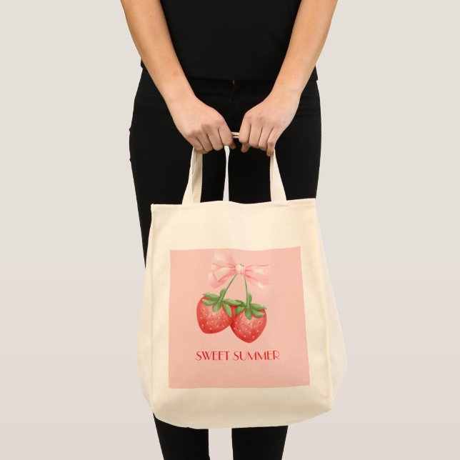 Bolso De Tela Pink strawberry tote bag (Anverso (producto))