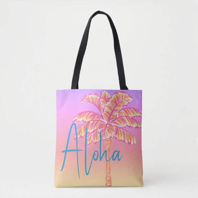 Bolso De Tela Pink Tropical Sunset Palm Tree Aloha Outdoor (Anverso)