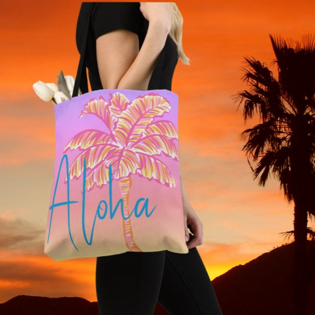 Bolso De Tela Pink Tropical Sunset Palm Tree Aloha Outdoor (The tropics are calling!)