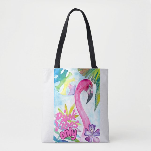 Bolso De Tela Pink Vibes Only – Pink Flamingo (Anverso)