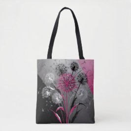 Bolso De Tela Pink, White Black Dandelions