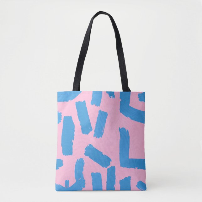 Bolso De Tela Pink with Blue Brushstroke Pattern  (Anverso)