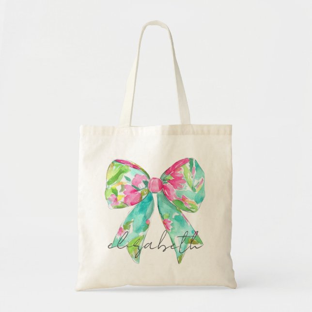 Bolso De Tela Pink y Green Bow Personalizados (Frente)