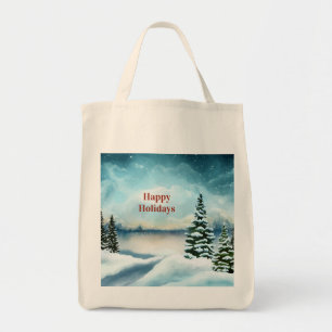 Bolso De Tela Pinos nevados cerca de un lago
